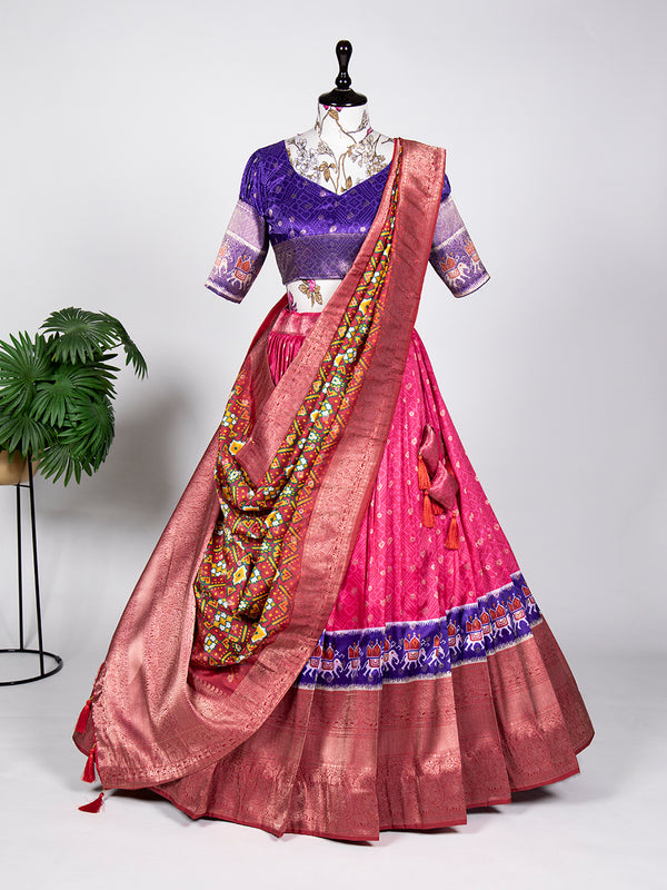 Pink Color Weaving Work With Digital Print Jacquard Silk Dhvani Set Lehenga Choli
