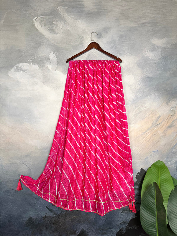 Pink Color Leriya Print With Lace Border Silk Dupatta