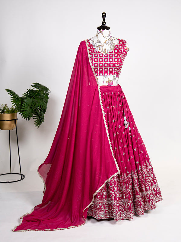 Pink Color Sequins Embroidery Work Neem Silk Lehenga Choli