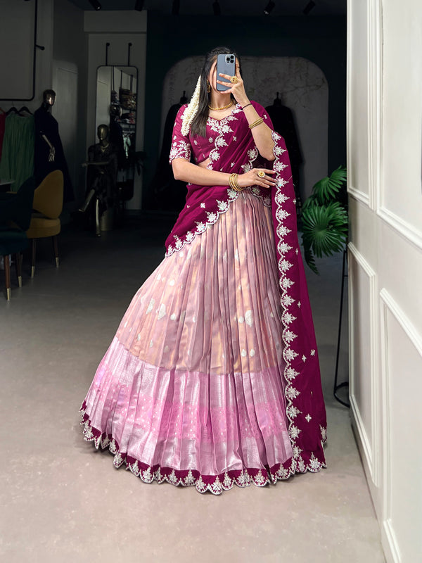 Pink Color Zari Weaving Work Sequins And Embroidery Border With Zari Kota South Collection