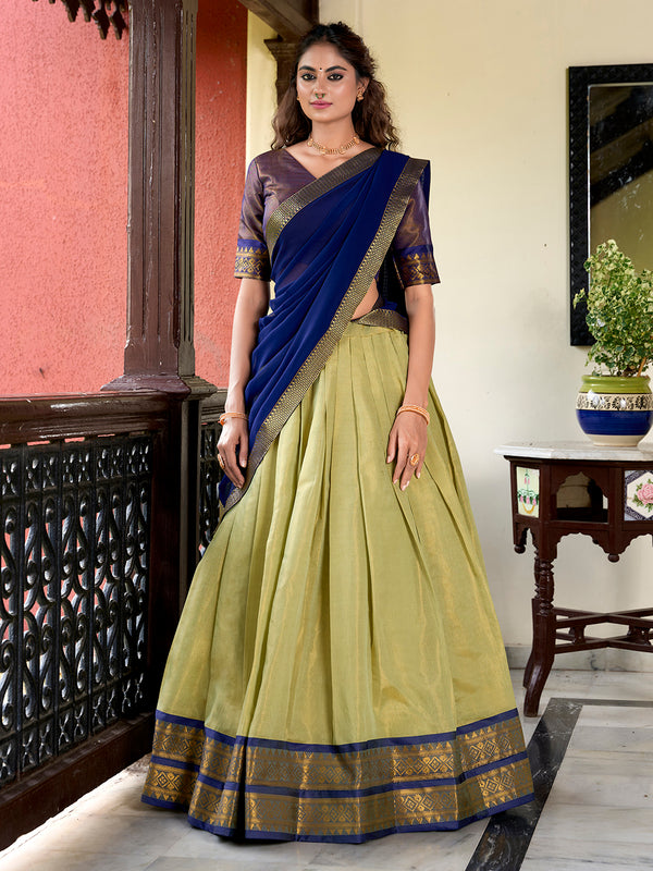 Pista Color Zari Weaving Work Kanchipuram Lehenga Choli