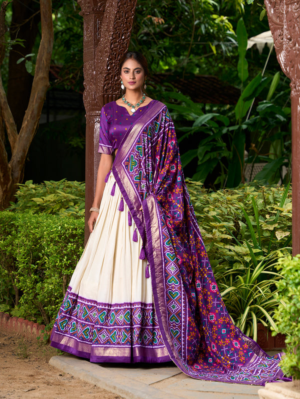 Purple Color Patola Print With Tussar Silk Lehenga Choli