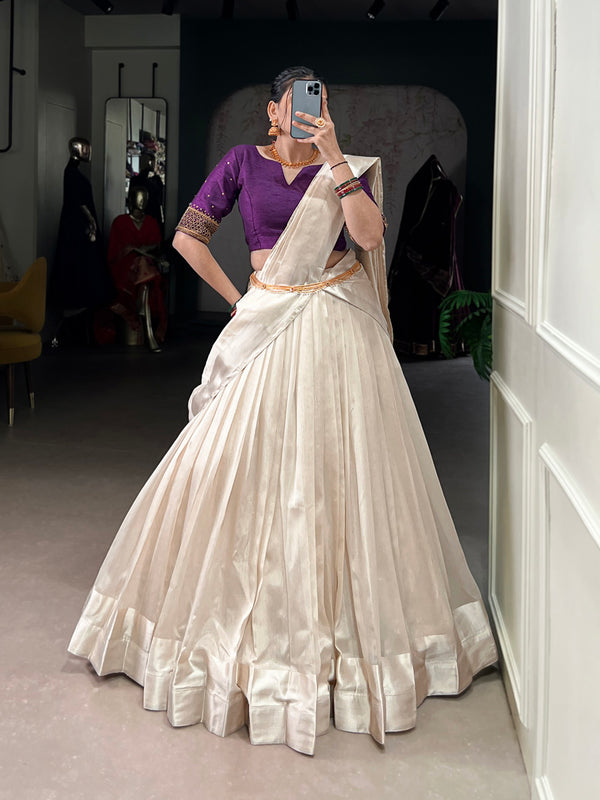 Purple Color Viscose Border Poly Tasar Lehenga Choli