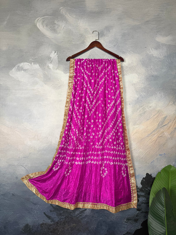 Rani Pink Color Bandhej Print With Lace Border Silk Dupatta