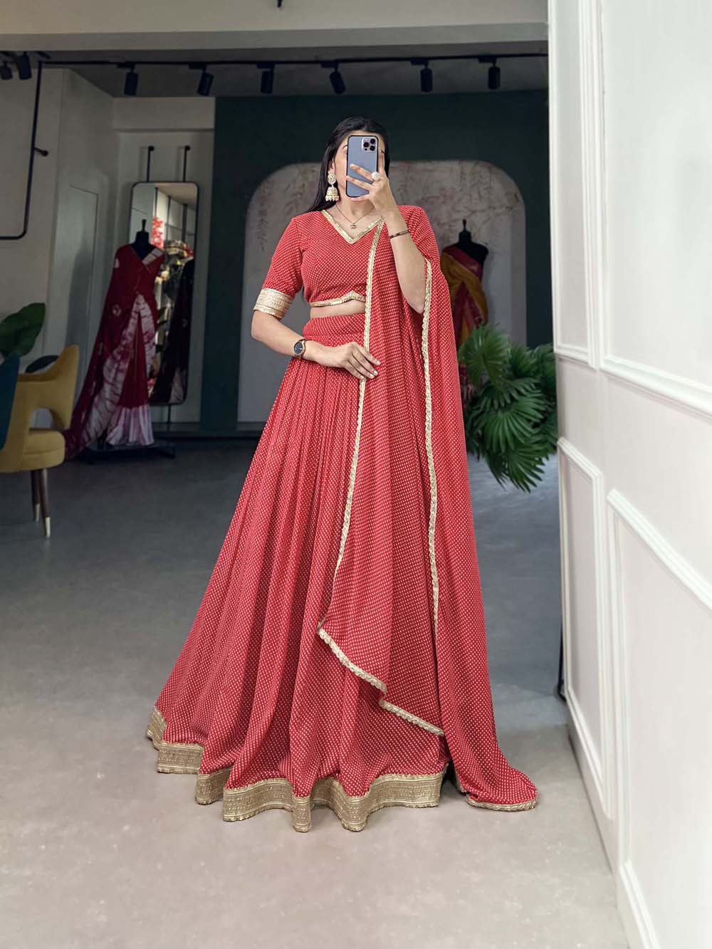 Red Embroidered Border Silk Bridal Lehenga Choli 2359LG03