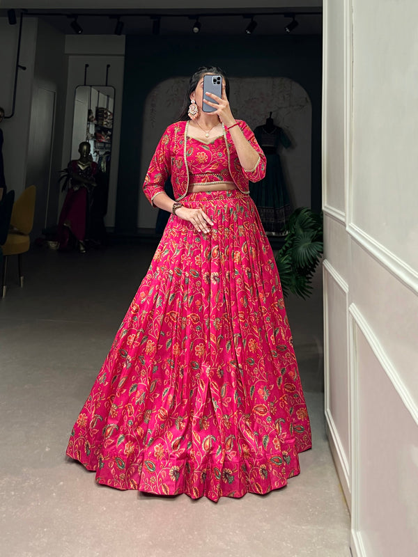 Pink Color Floral Print With Gota Patti Touch up Tussar Silk Two piece Chaniya Choli