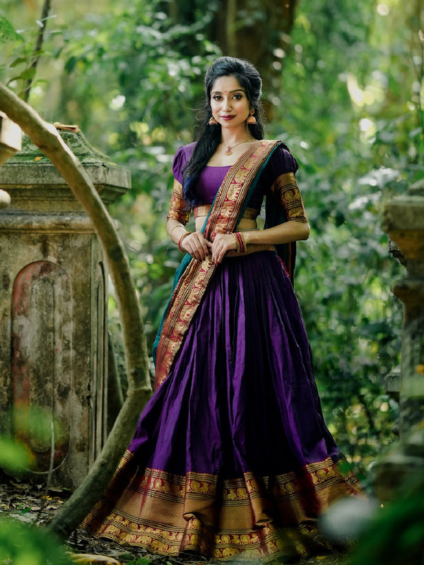 Purple Color Zari Weaving Work Narayan Pet Cotton Hyderabadi Lehenga Choli