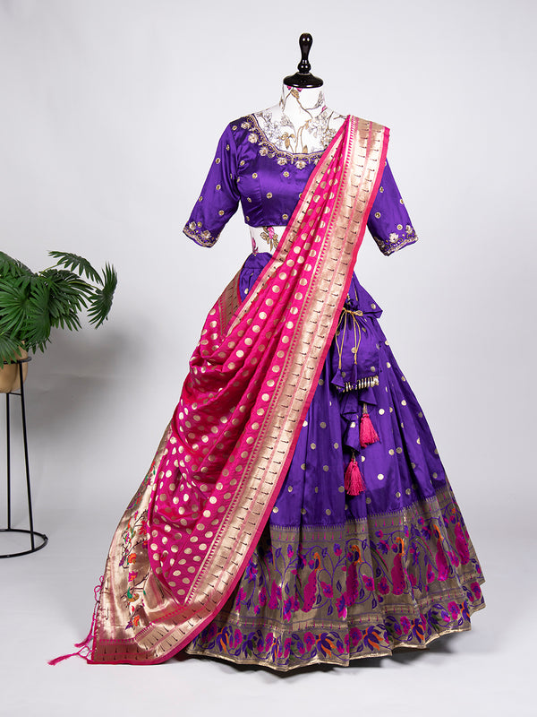 Purple Color Weaving Zari Work Jacquard Silk (Paithani) lehenga Choli