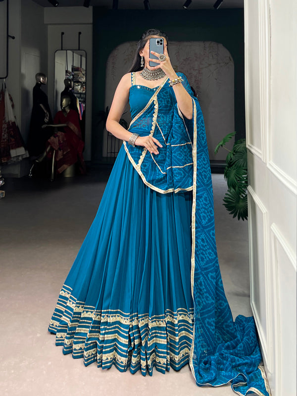 Teal Color Lace Touch Up Rayon Chaniya Choli