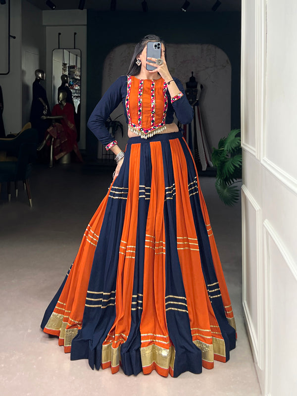 Navy Blue Color Embossed Design Rayon Chaniya Choli