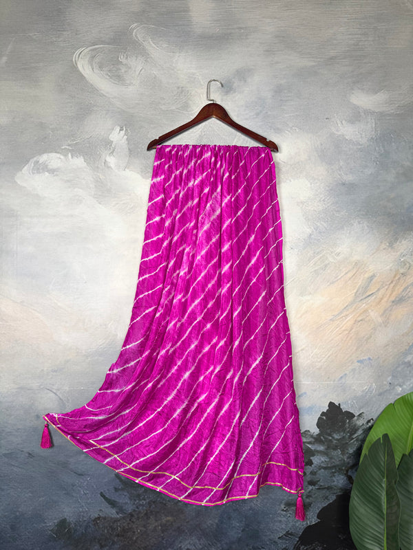 Rani Pink Color Leriya Print With Lace Touch Up Silk Dupatta
