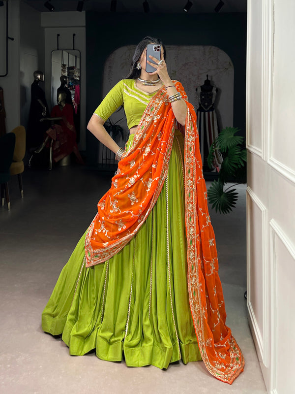 Parrot Color Lace Touch Up Rayon Chaniya Choli