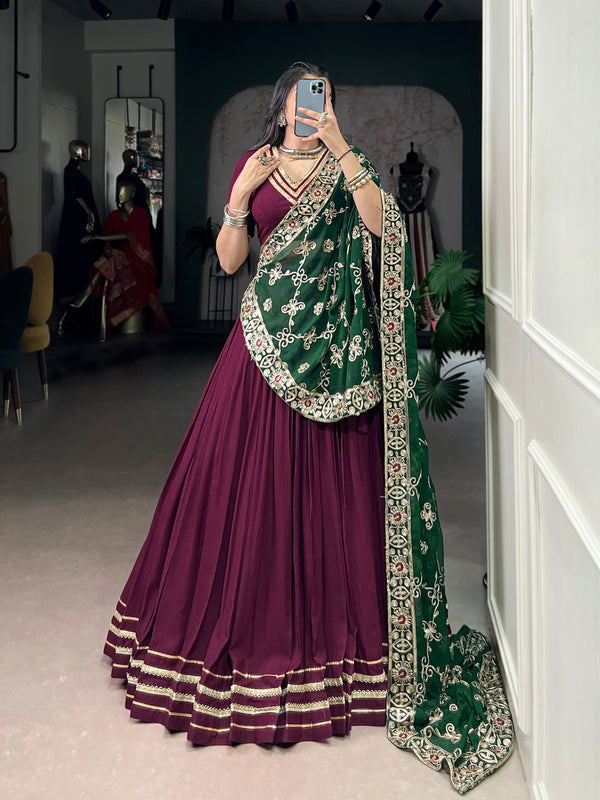 Wine Color Lace Touch Up Rayon Chaniya Choli