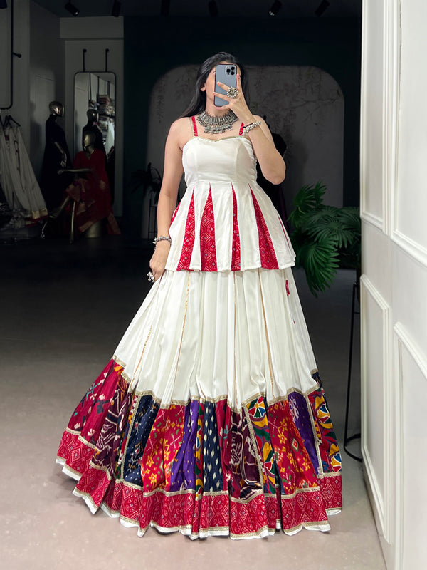White Color Multi Patch Work With Lace Touch Up Rayon Chaniya choli