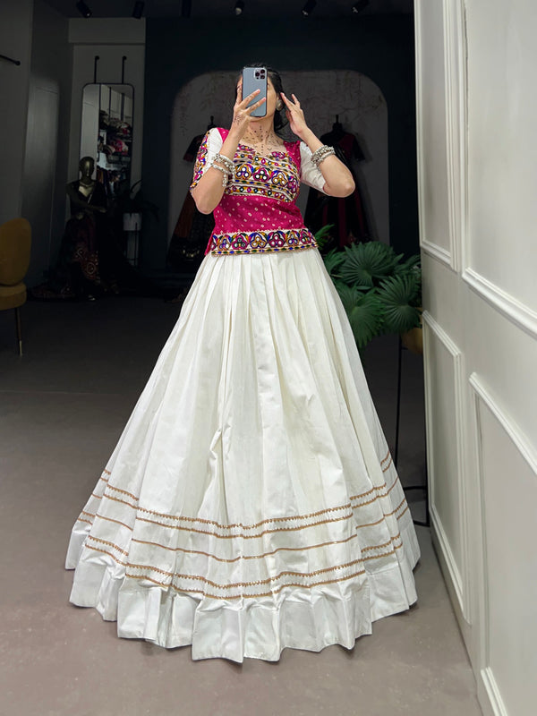 White Color Plain With Gota Patti Cotton Chaniya Choli