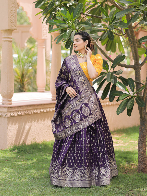 Purple Color Weaving work Jacquard Lehenga Choli