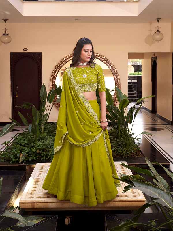 Parrot Pink Color Pearl Coding And Sequins Embroidery Work Star Georgette Lehenga Choli
