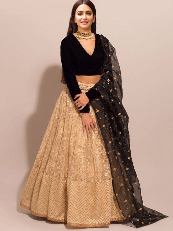 Black Color Embroidery Work Net Lehenga Choli Set With Dupatta