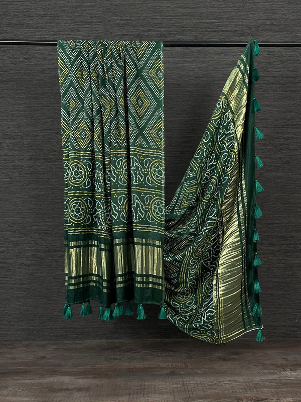 Green Color Digital Bandhej Printed Pure Gaji Silk Dupatta