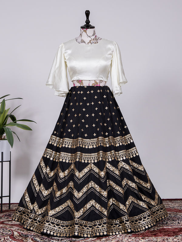 Black Color Sequins Work Velvet Banglory Lehenga Choli