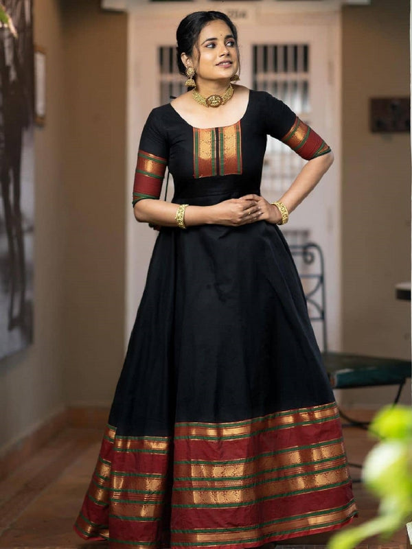 Black color weaving zari work jacquard silk Dress
