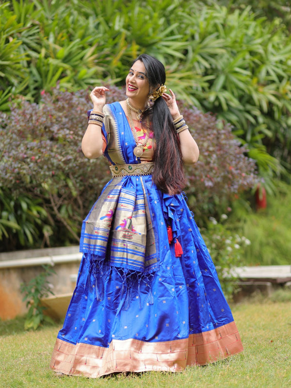 Blue Color Zari weaving Work Jacquard Pethani Lehenga Choli