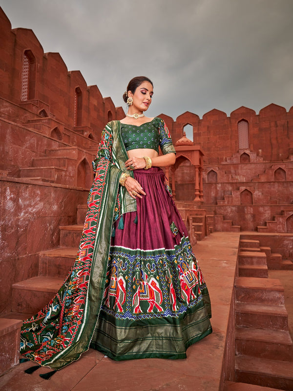 Brown Color Hyderabadi Patola Printed Dola Silk Lehenga Choli