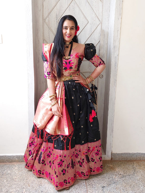 Black Color Weaving Zari Work Jacquard Paithani Lehenga Choli Set