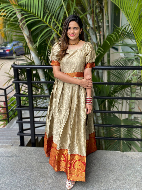 Gray Color Weaving Zari Work Silk Gown