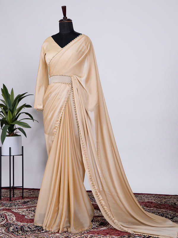 Cream Color Rangoli Silk Material Saree