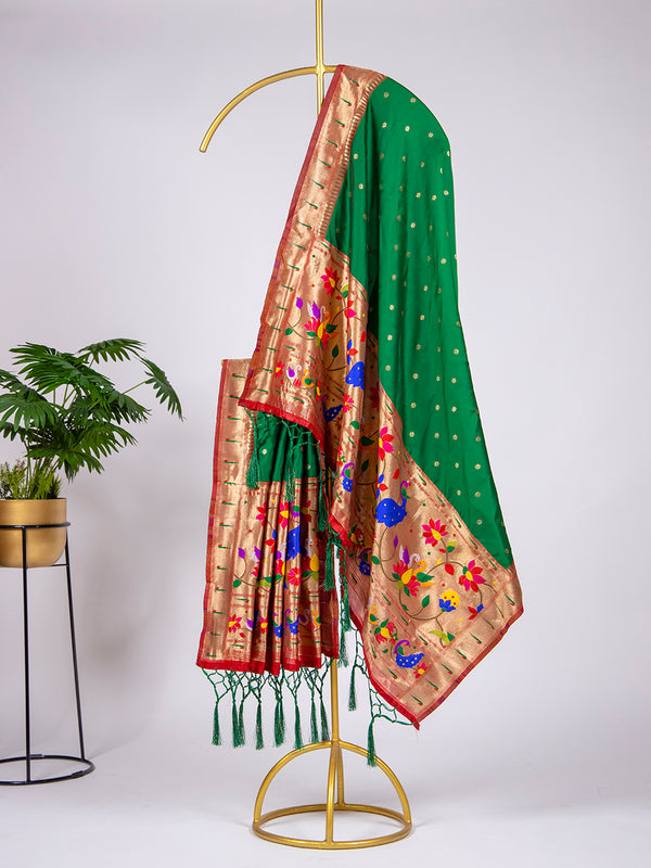 Green Color Zari Weaving Work Jacquard Paithani Dupatta