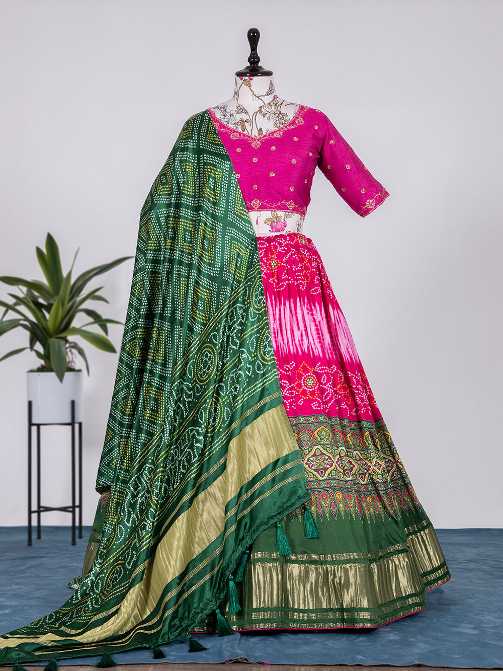 Silk bandhani chaniya choli clearance