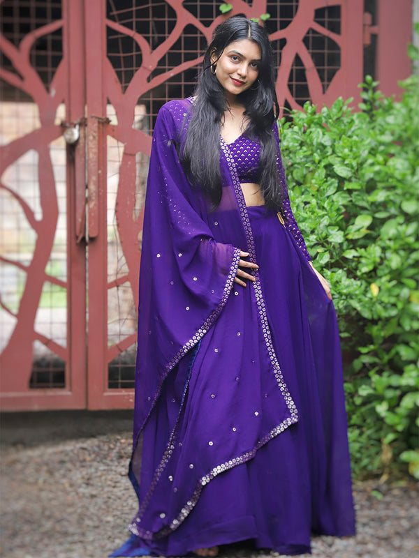 Purple Color Plain Georgette Lehenga Choli With Dupatta