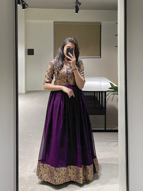 Purple Color Weaving Zari Work Georgette Dress