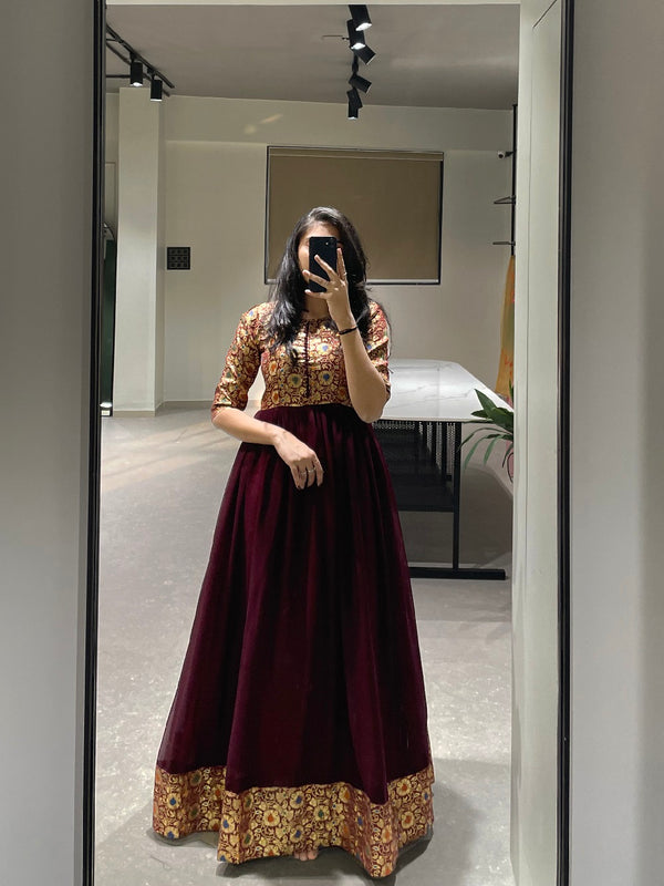 Maroon Color Weaving Zari Work Georgette Dress